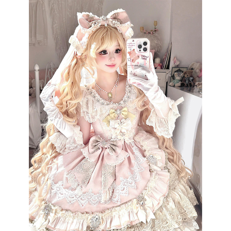 Pink Eternal Heart Lolita Wedding Evening Dress for Petite Sweet Students, Suitable for Daily Wear and Summer Pink Eternal Heart Lolita Wedding Evening Dress for Petite Sweet Students, Suitable for Daily Wear and Summer