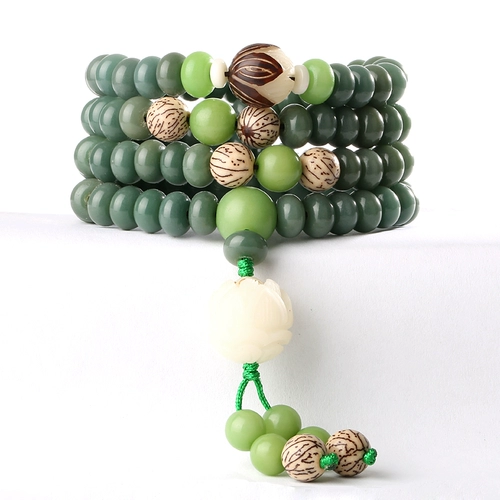 Натуральные зеленые четки бодхи, белое ожерелье, четки из круглых бусин, 108 бусин