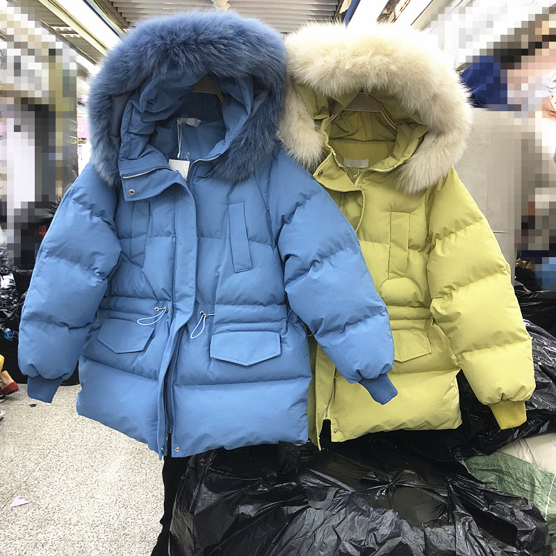 Cổ áo lông thú nhỏ áo cotton 2018 mới mùa đông Hàn Quốc phiên bản thắt lưng trùm đầu đã mỏng ngắn xuống quần cotton nữ thủy triều áo phao nữ dáng ngắn