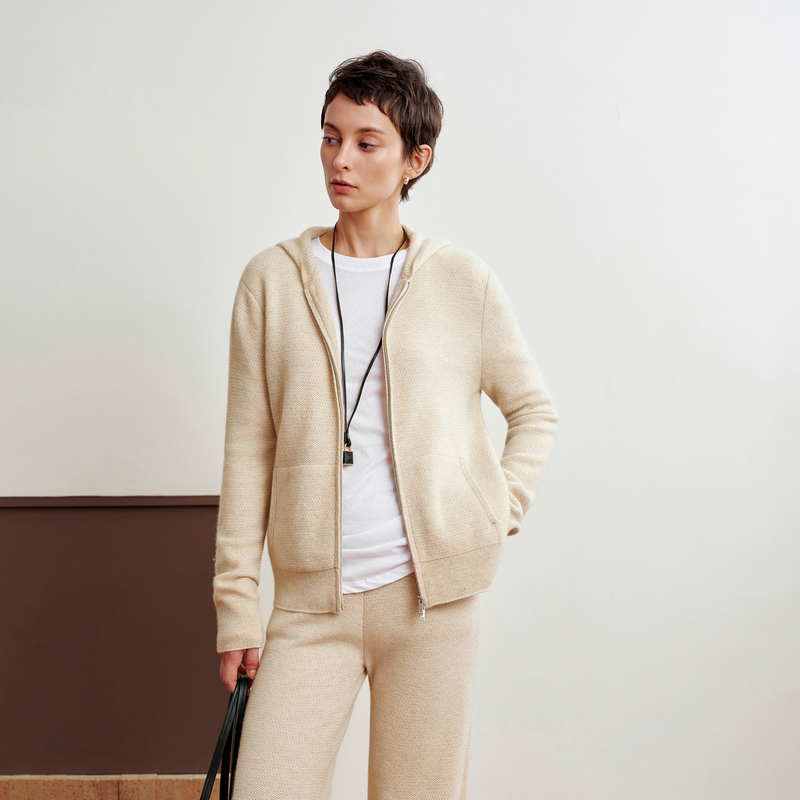 100% Pure Cashmere Suit for Women, New Autumn and Winter Style, 14.5μm Small Cashmere Lp Women's Bomber Jacket