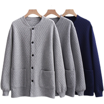 Hengyuanxiang mens three-layer quilted thickened autumn clothes for middle-aged and elderly people warm underwear cardigan cotton sweater double-breasted autumn and winter