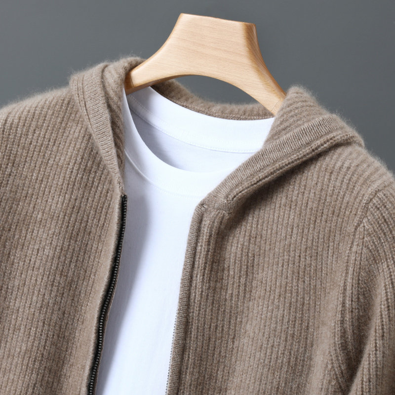 New Autumn and Winter Wool Cardigan Men's Hooded Knitted Sweater Thickened Loose Top Casual Base Hoodie Jacket