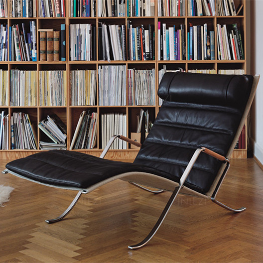 Stainless Steel Grasshopper Lounge Chair Fk87 Simple Leather Balcony Lounge Chair Designer Style Light Luxury Leisure Sofa Chair