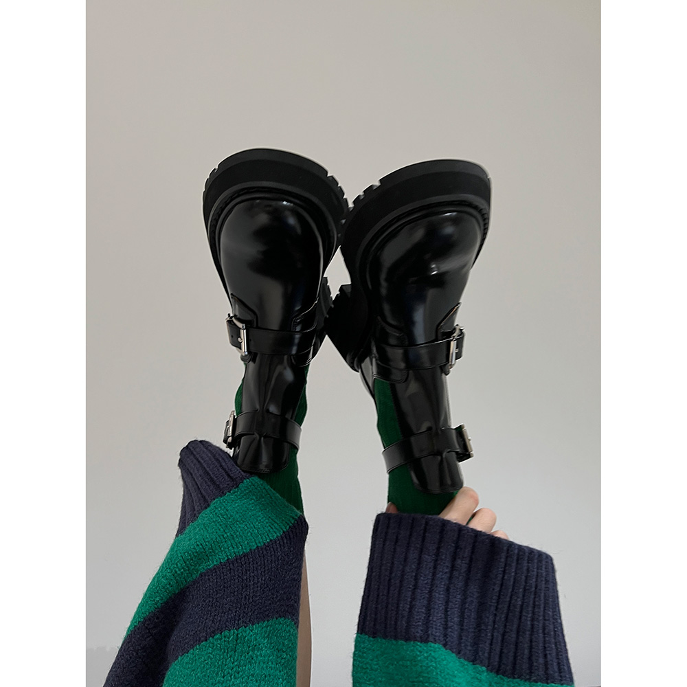 Mao Mao GS original 2022 early spring new high-thick-bottom open-edge beaded leather hollow thick-bottom muffin bottom boots