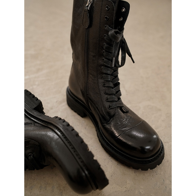 Mao cat GS original old washed horse skin martin boots women's new side zipper short boots handsome middle boots