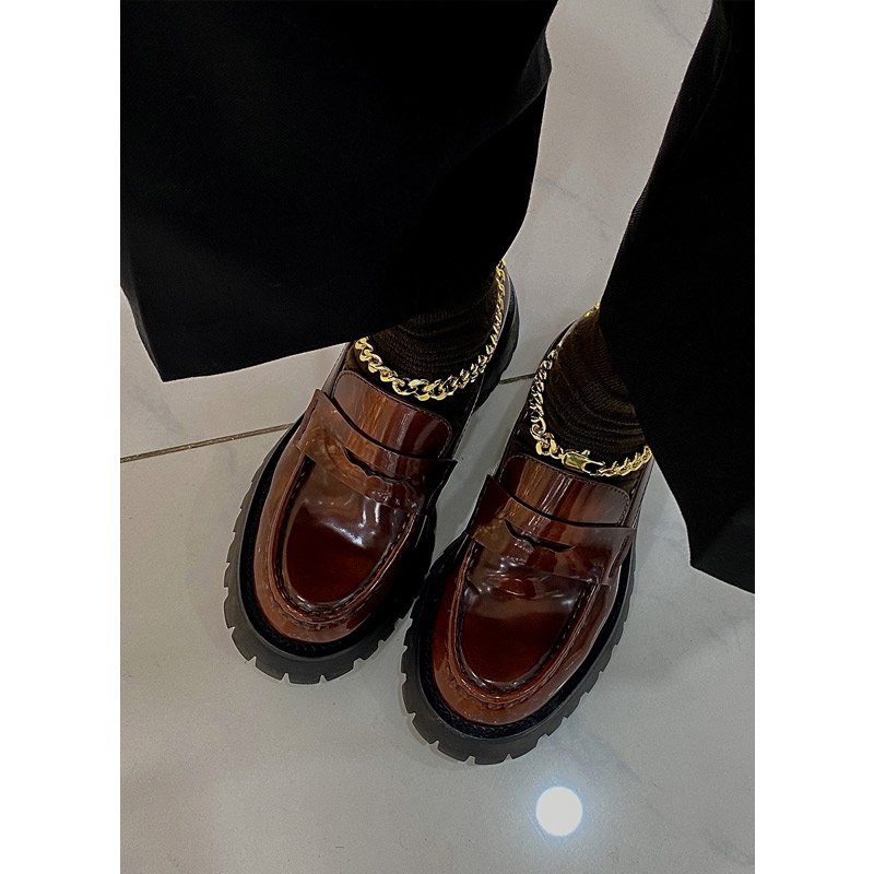 Mao cat GS original thick soled sponge cake high leather split beaded leather loafers shoes