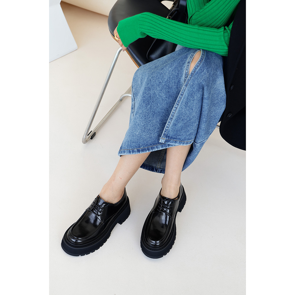 Gross Cat GS Original Open Edge Pearl Cow Leather Thick Bottom Bag Shoes Derby Shoes 2022 New Small Leather Shoes Pine Pastry Foe Shoes