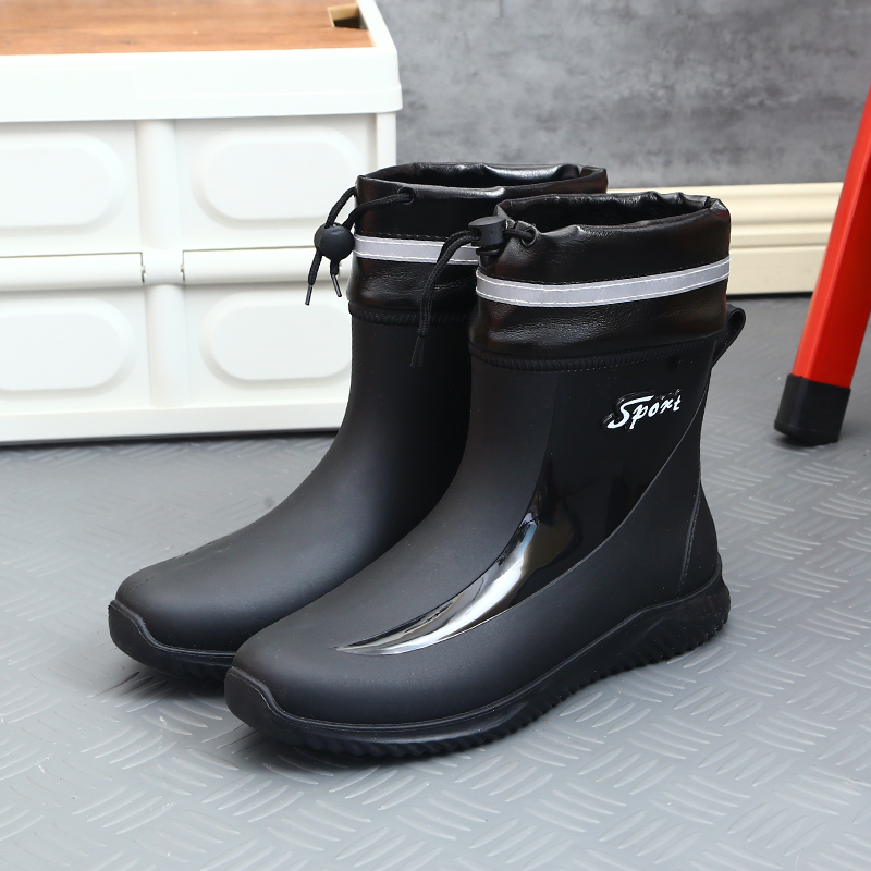 Anti-slip rain shoes Men's short cylinder Fashion waterproof shoes Men's rain boots Silo Water Boots Plus Suede Warm Kitchen Rubber Shoes Bull Fascia-Taobao