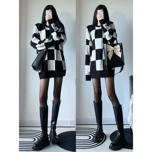 Шахматы, зимний японский атмосферный свитер, оверсайз, изысканный стиль, подходит для подростков