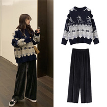 Early autumn size womens clothing 2021 New Net red Korean version with temperament fashion early autumn European goods two-piece set tide