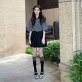 Футболка polo, летняя сексуальная футболка с коротким рукавом, рукава фонарики, подходит для подростков, французский стиль