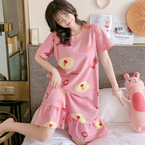 Summer lactating nightgown cotton short sleeve 6 months postpartum moon clothing thin milk feeding coat 7 large size pregnant women 8 pajamas 9