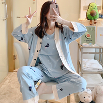 Three-piece yue zi fu spring and autumn cotton postpartum maternity nightwear summer thin lactation garment 6 yue fen 7 loose breathable