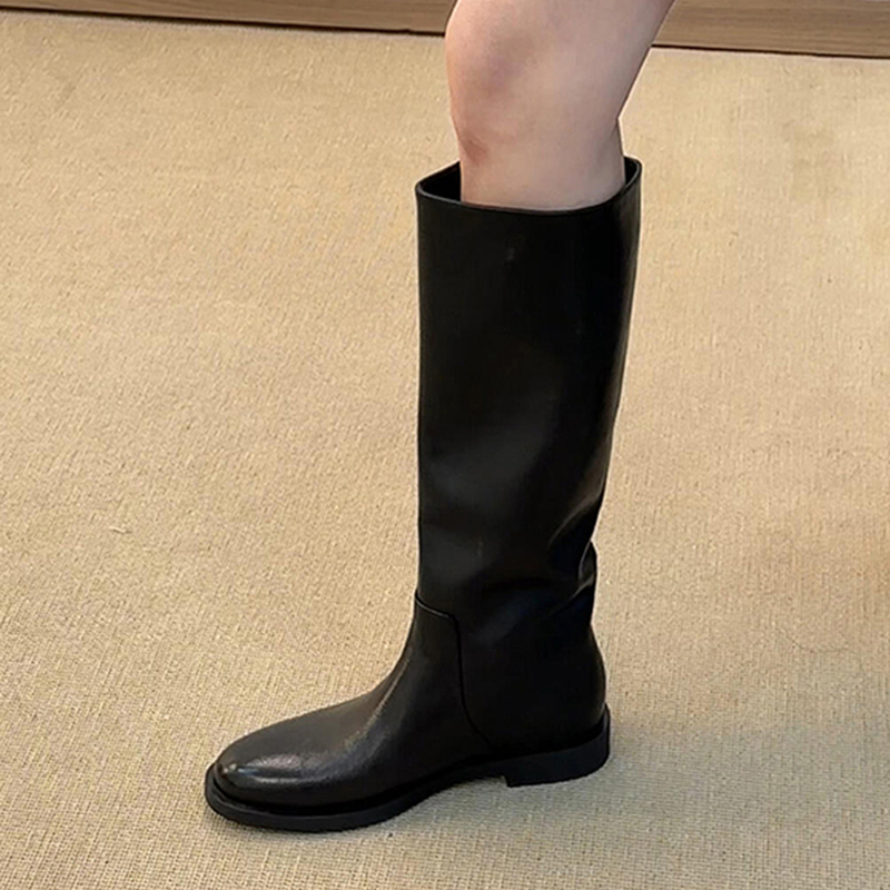 Cowhide Version ~ Black High Boots for Women, New Versatile Round-Toe Slimming Elegant Chunky Heel Long Boots, Over-The-Knee Riding Boots Cowhide Version ~ Black High Boots for Women, New Versatile Round-Toe Slimming Elegant Chunky Heel Long Boots, Over-The-Knee Riding Boots