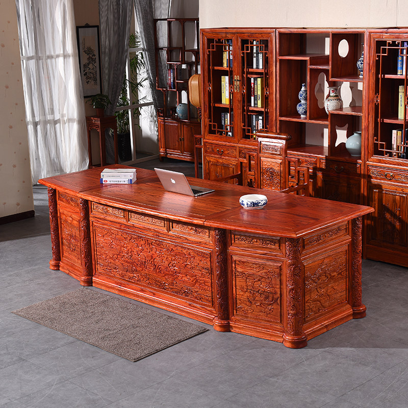Solid wood desk red wood color Longgrain Flower Desk Africa Flowers Pear Wood Color Luxury Type Home Office-Taobao
