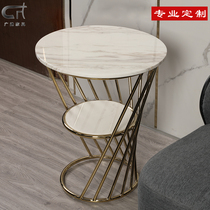 Light luxury marble side several tables of modern minimal stainless steel American creative small tea table round double corner