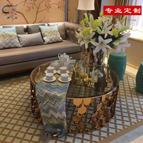 Guangjin Light Luxury Stainless Steel Fish Scale Marble Tea Designer Model Tempered Glass Tempered Tempered Temperature Tempered Temperature Tempered Temperature Temperature Temporary Temperature Temporary Tea Table