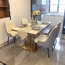 Marble dining table and chair combined Nordic dining table stainless steel minimally modern rectangular household meal table