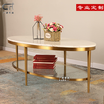 Marble coffee table simple modern Oval light luxury Nordic tea table American small apartment stainless steel glass tea table