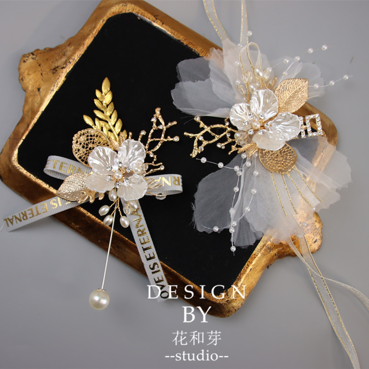 New original Xianmei great white yarn flower rice bead flow Su pearl performance hand ring bridal bridesmaid wedding dress wrist flowers