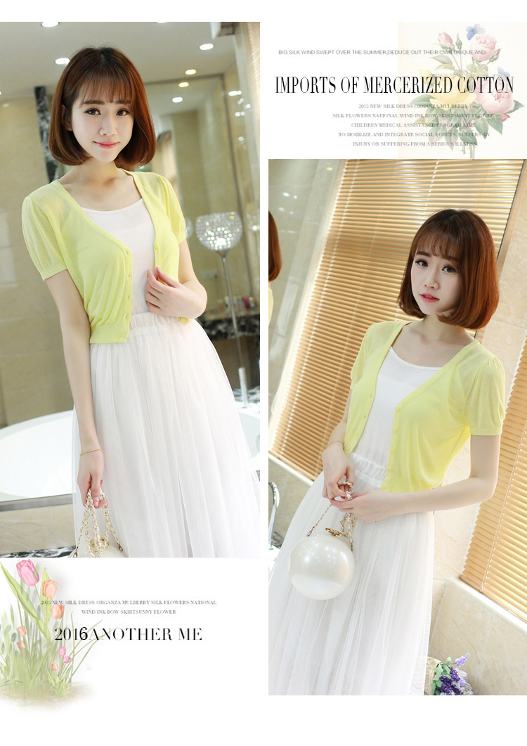 Mùa hè mặt trời áo bảo vệ cardigan mỏng nữ điều hòa không khí áo ngắn nhỏ bên ngoài khăn choàng slim vest ngắn tay áo jacket áo len áo khoác cardigan nữ form dài