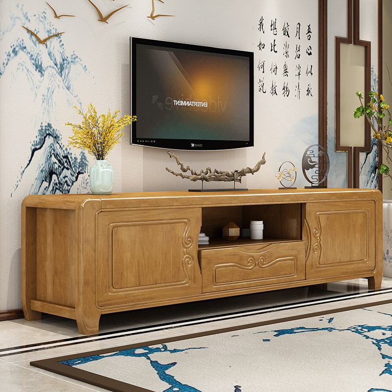 Solid wood TV cabinet Chinese modern 1 6 1 8 2 m Living room with drawer storage Home Oak wood ground cabinet