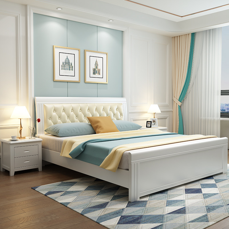 American solid wood bed 1 8 m double bed 1 5 m single bed white bed air pressure with drawer box frame containing bed