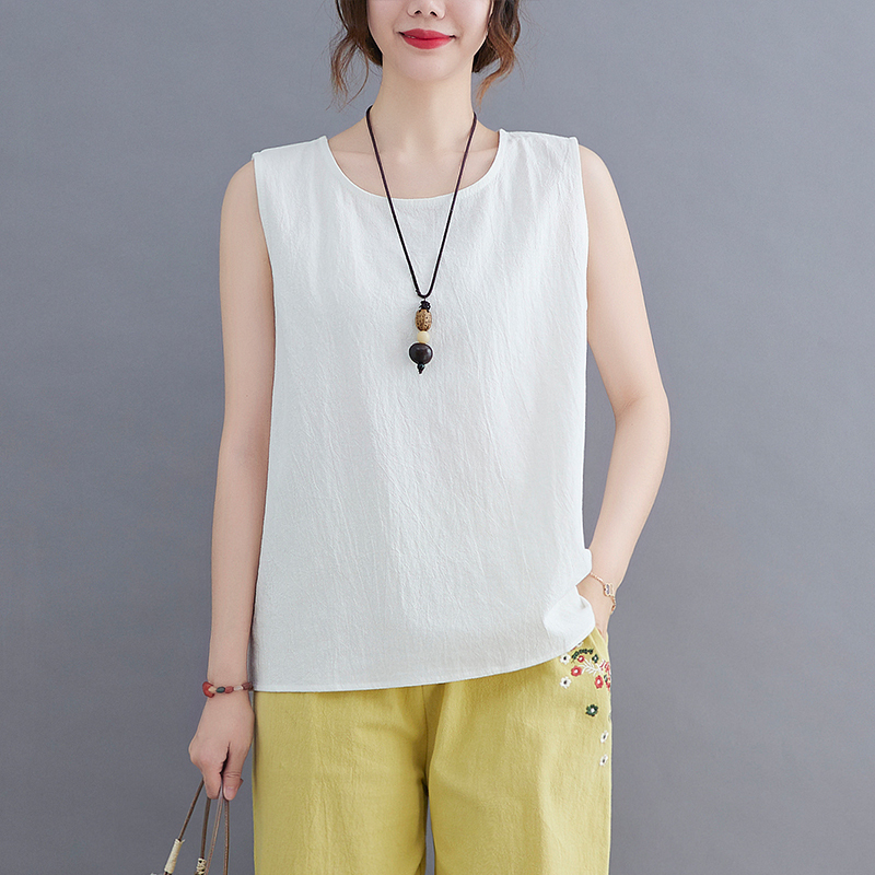 Cotton and Linen Vest for Women, Summer Loose Fit, Slimming, Solid Color, Versatile, Outerwear, Small Camisole, Casual Base Shirt, Sleeveless Top