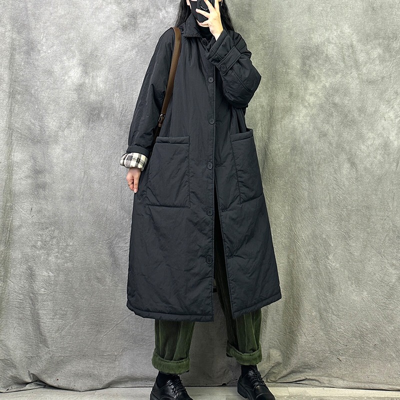Solid Color Simple Mid-Length Over-The-Knee Cotton Coat Trench Coat for Women Winter Casual Plus Size Padded Thickened Warm Cotton Coat Solid Color Simple Mid-Length Over-The-Knee Cotton Coat Trench Coat for Women Winter Casual Plus Size Padded Thickened Warm Cotton Coat
