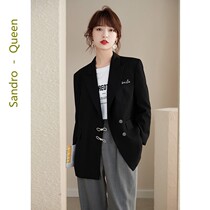 Sandro Queen French style retro black suit 2021 new fall casual niche lady jacket