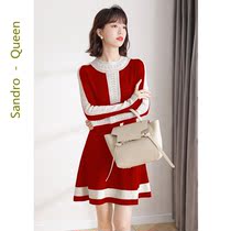 Sandro Queen2021 years Fall new Festive New Year Sweater Dresses Red Underknitted Dress