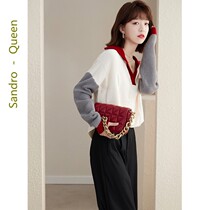Sandro Queen fashion 100 hitch knitted sweater women 2021 autumn winter new loose V collar women clothing blouses