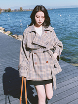 Sandro Queen2021 early autumn new retro plaid jacket woman short section Senior Leisure Inn Wind coat