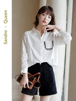 Sandro Queen2021 fall new fashion career white shirt woman blouse with long sleeve temperament 100 lap shirt