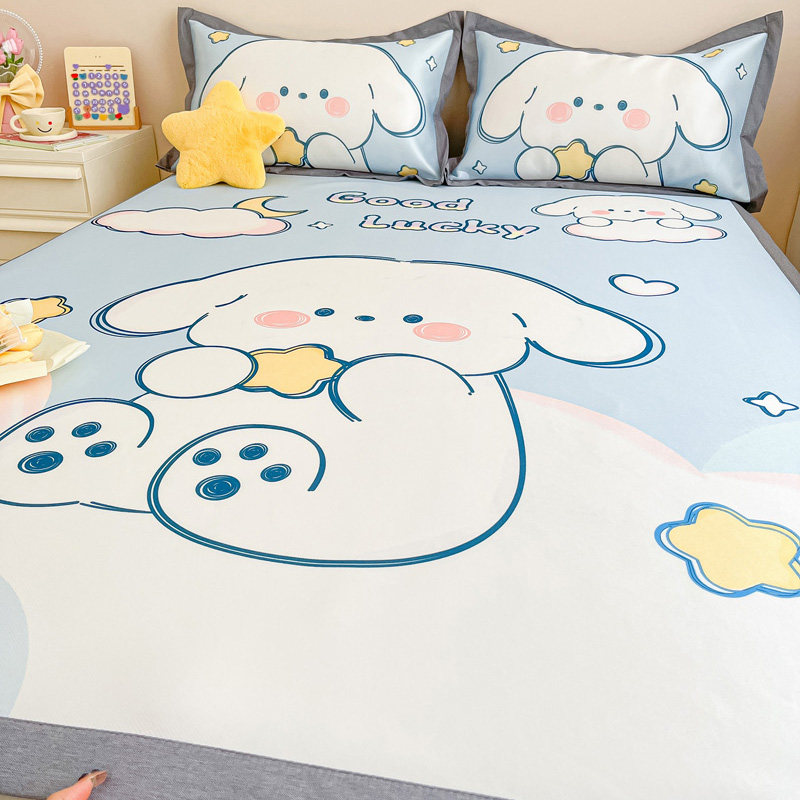 Summer ice silk mat three-piece home foldable wash student dormitory single bed cartoon soft mat for children