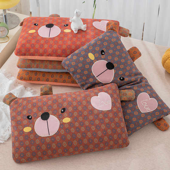 Cotton Double-Layer Gauze Pillowcase Pillow Core for Infants, Children, and Students Dormitory Single Cartoon Buckwheat Pillow Core, Washable and Machine Washable