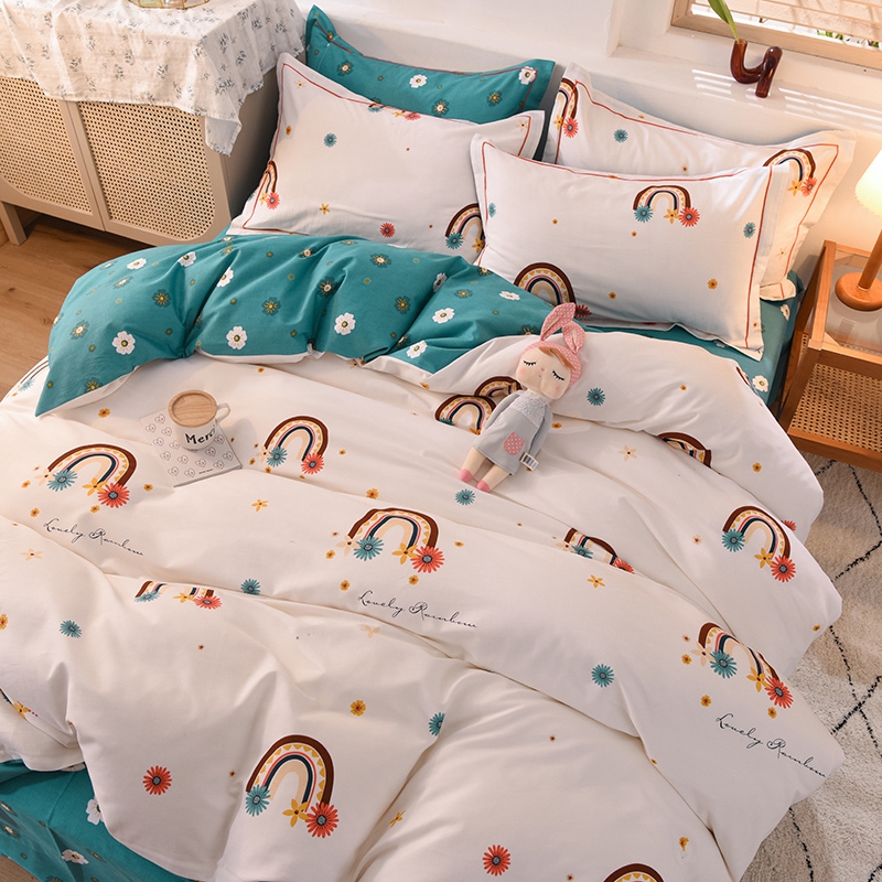 Thickened cotton small fresh brushed bedding four-piece set bed Li cotton ins bed single quilt cover three 4-piece set