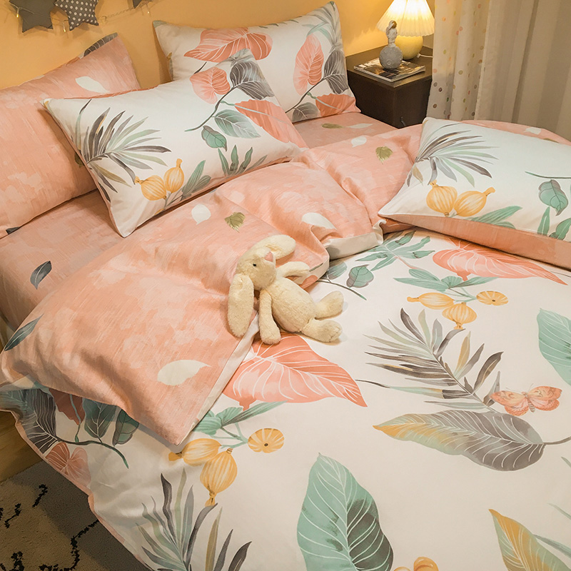 Nordic minimalist wind ins pure cotton bed with supplies four pieces of bed hat 100 full cotton linen 3 cover quilt cover spring autumn