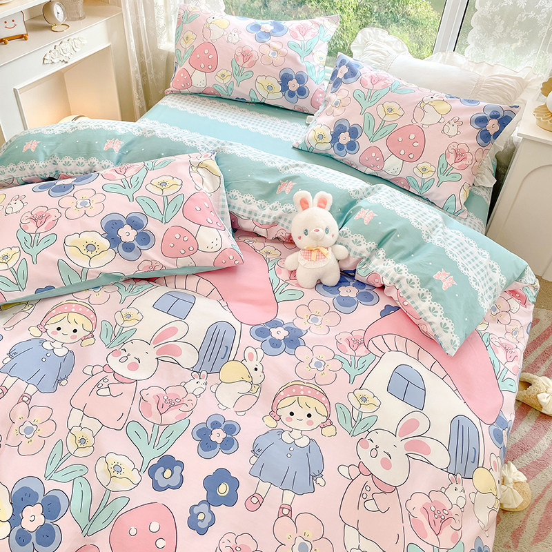 ins wind pure cotton net red bunk bed with supplies four pieces of bed hat full cotton quilts covered with bed linen three 4 pieces