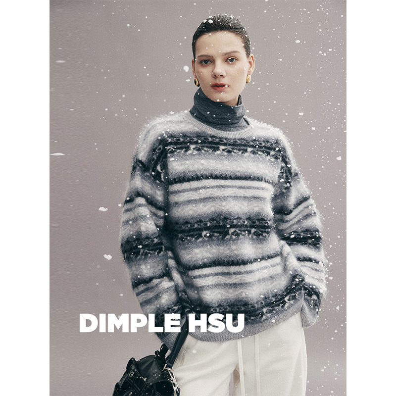 Norwegian Snow Night White High Warmth and Tranquility'Little Fur' 16.5 Cashmere Brushed Fair Isle Sweater S38344