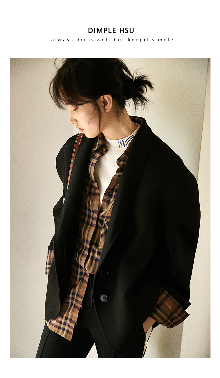 Phong cách thời trang phong cách Pháp khí chất hai mặt len ​​cashmere áo khoác ngắn nữ mùa thu đông W22312 áo bò nữ đẹp