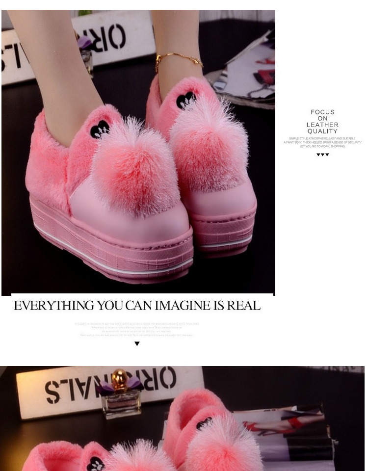 Dép cotton mùa đông nữ dễ thương tình yêu dày không thấm nước cotton cotton kéo phụ nữ cao gót với giày cotton giày lông ấm dép quai hậu nữ đế cao