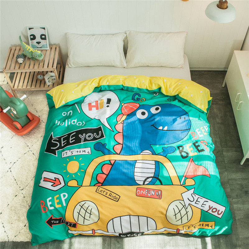 Total Cotton Twill Quilt Cover Cartoon Dinosaur Children Quilt Cover Single Student Single Quilt Cover Double 2 m Quilt Cover Pure Cotton