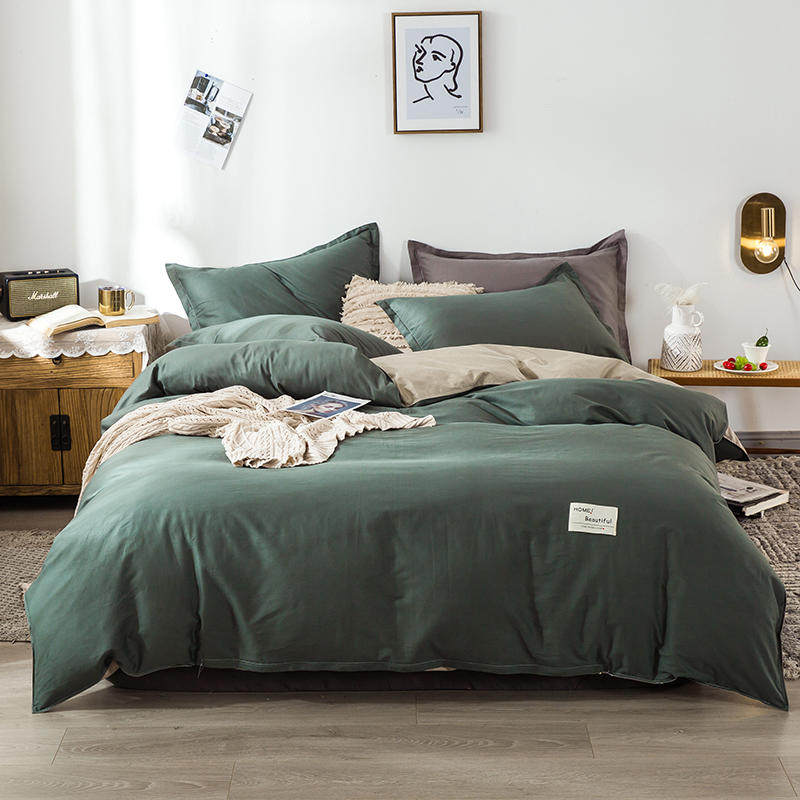 Pure cotton pure color 100 cotton simple student pure cotton three-four-piece set AB version twill bed linen plain color naked bedding 1 8