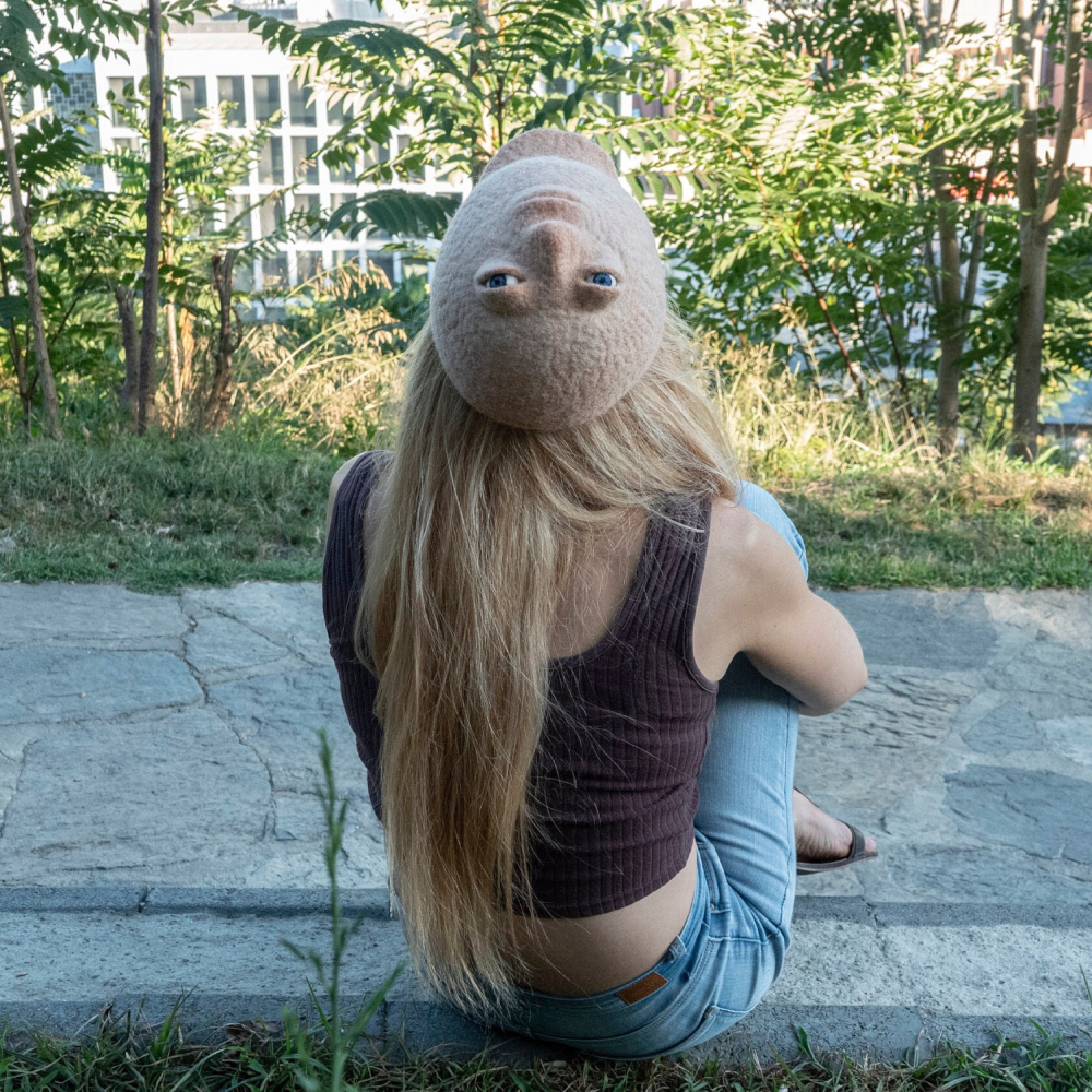 Eastern European quirky and interesting three-dimensional human face hat Wool felt handmade art hat Human Face Hat