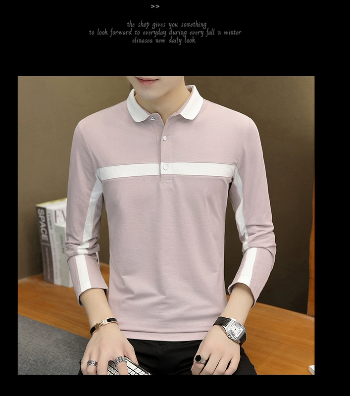 Áo thun nam dài tay cotton ve áo POLO mùa đông nam body có cổ áo sơ mi có cổ áo cộng với quần áo nhung active shirt