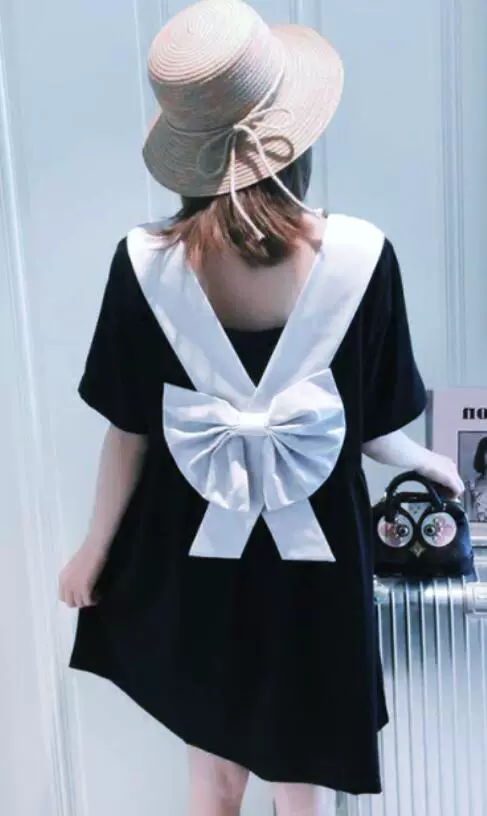 Lianyifang plus size váy ngắn tay cao thắt nơ mới - Váy eo cao