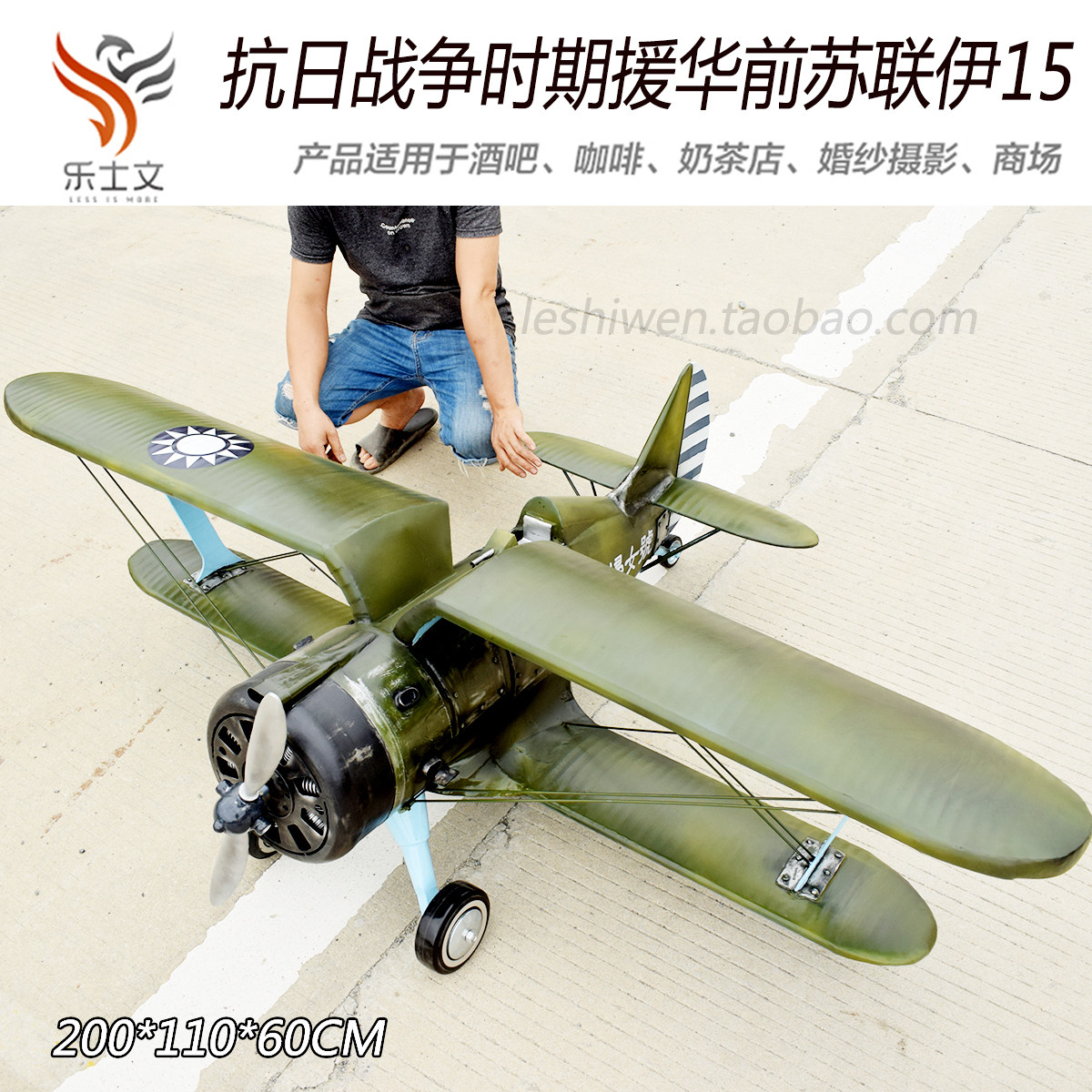 Wrought iron old retro classic nostalgic aircraft model World War II aid China Anti-Japanese Iraqi 15 fighter industrial style charm