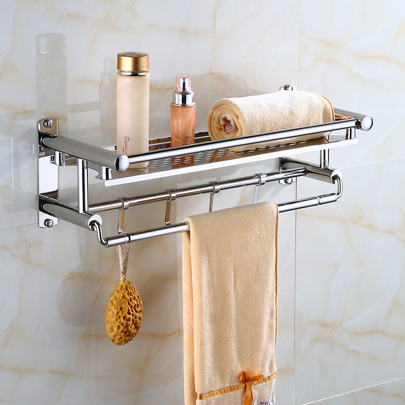 Bathroom towel rack 304 stainless steel cosmetic rack wall hanging layer 2 floor free porous bathroom shelf