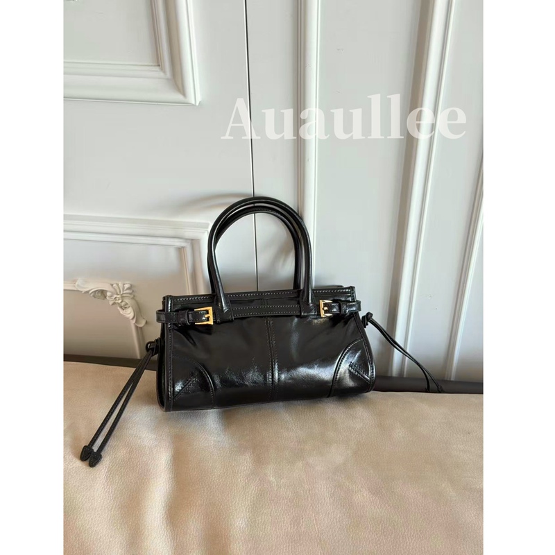 Auaullee Export Version! Mini Glossy Oil Wax Leather Boston Bag Motorcycle Long Handle Underarm Bag Auaullee Export Version! Mini Glossy Oil Wax Leather Boston Bag Motorcycle Long Handle Underarm Bag
